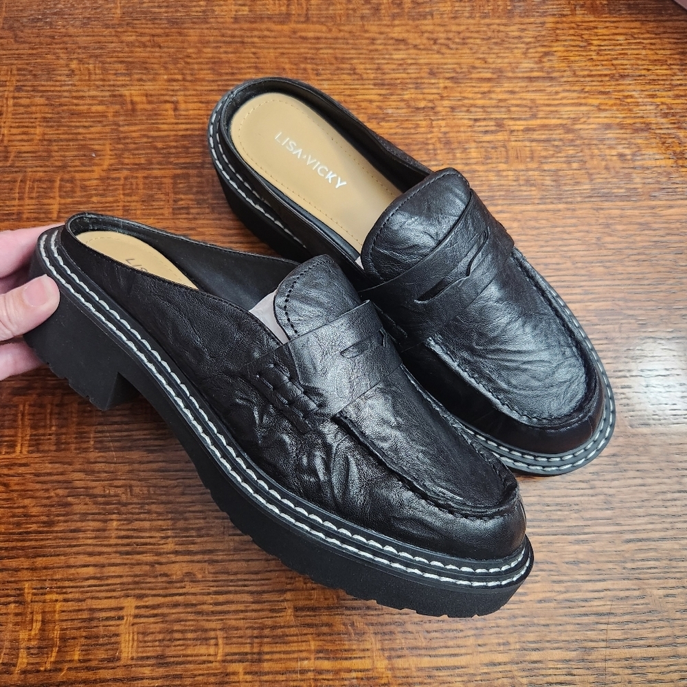 Lisa Vicky Mules Pace -V Black leather Cushioned Footbed Size 8.5 New in Box - Picture 4 of 10